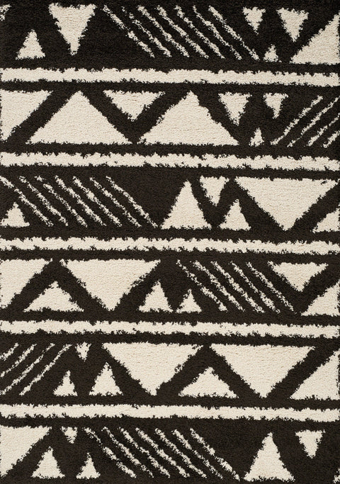 Maroq Black Cream Banded Peaks Rug by Kalora Interiors