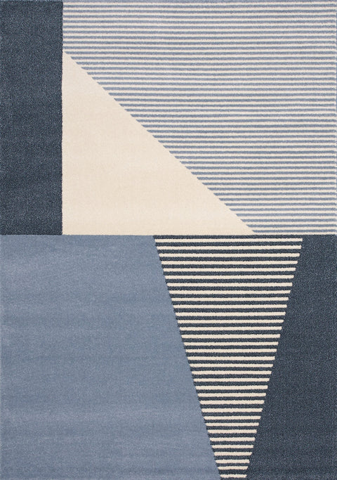 Safi Blue Cream Blocks Stripes Rug by Kalora Interiors
