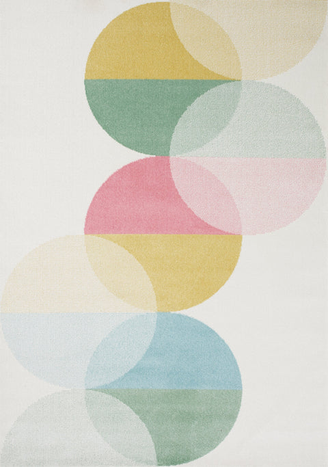 Kids Cream Green Yellow Circles Area Rug by Kalora Interiors