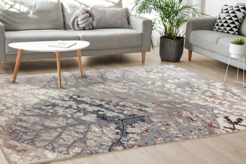 Abbey Cream Taupe Leaf Rug by Kalora Interiors