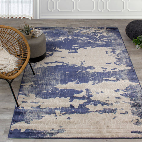 Alida Blue Cream Distressed Rug by Kalora Interiors