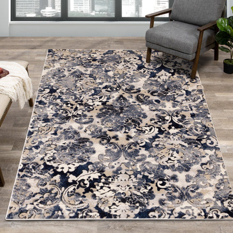 Alida Grey Blue Damask Rug by Kalora Interiors