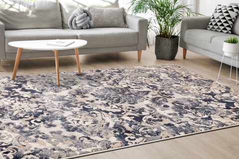 Alida Grey Blue Damask Rug by Kalora Interiors