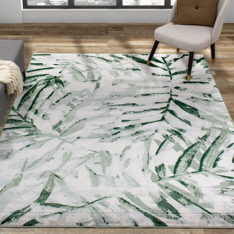 Antika Green Palm Leaf Area Rug by Kalora Interiors