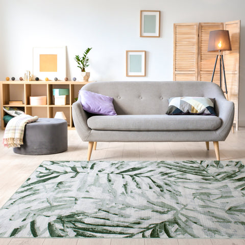 Antika Green Palm Leaf Area Rug by Kalora Interiors