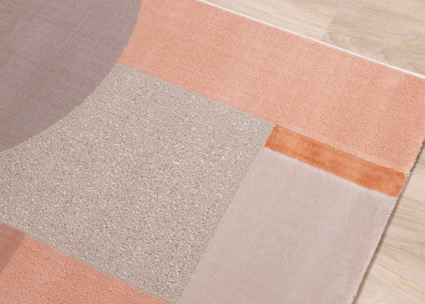 Belle Pink Grey Cream Multi-Geometric Pattern Plush Rug by Kalora Interiors