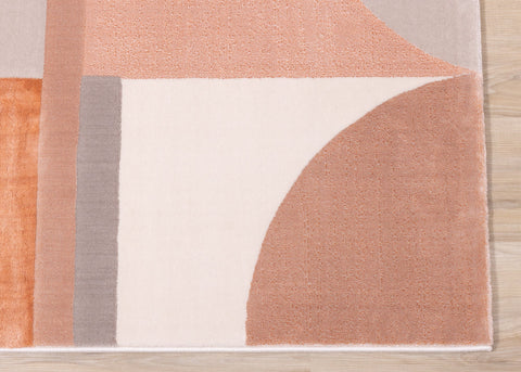 Belle Pink Grey Cream Multi-Geometric Pattern Plush Rug by Kalora Interiors