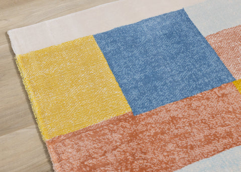 Belle Yellow Orange Blue Colour Blocks Rug by Kalora Interiors