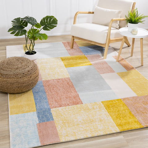 Belle Yellow Orange Blue Colour Blocks Rug by Kalora Interiors