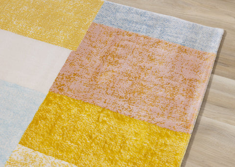 Belle Yellow Orange Blue Colour Blocks Rug by Kalora Interiors