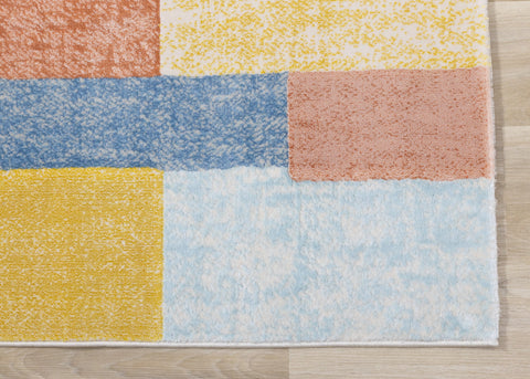 Belle Yellow Orange Blue Colour Blocks Rug by Kalora Interiors