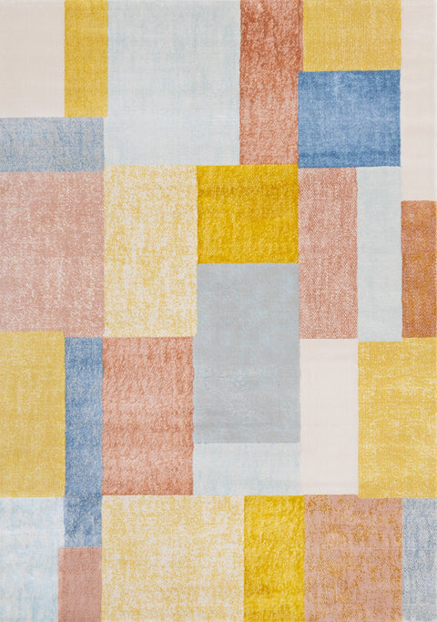 Belle Yellow Orange Blue Colour Blocks Rug by Kalora Interiors