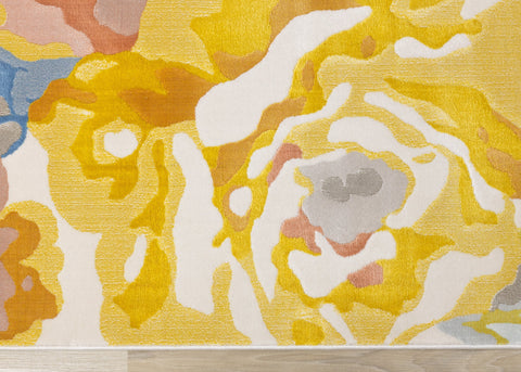 Belle Yellow Blue Pink Floral Rug by Kalora Interiors