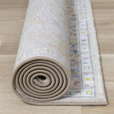 Belle Cream Yellow Blue Classic Border Rug by Kalora Interiors