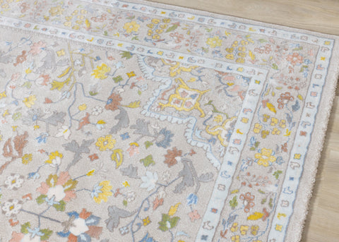 Belle Cream Yellow Blue Classic Border Rug by Kalora Interiors