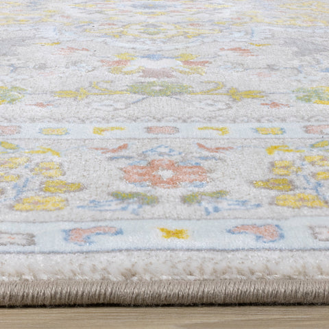 Belle Cream Yellow Blue Classic Border Rug by Kalora Interiors
