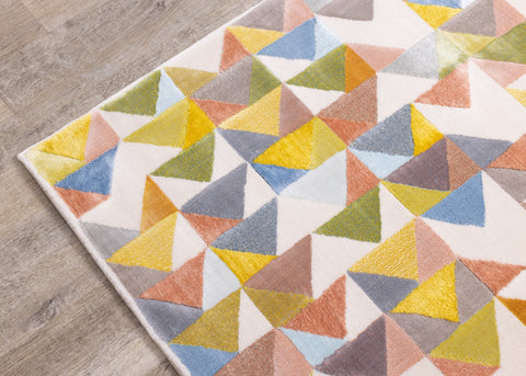 Belle Cream Green Yellow Mosaic Rug by Kalora Interiors