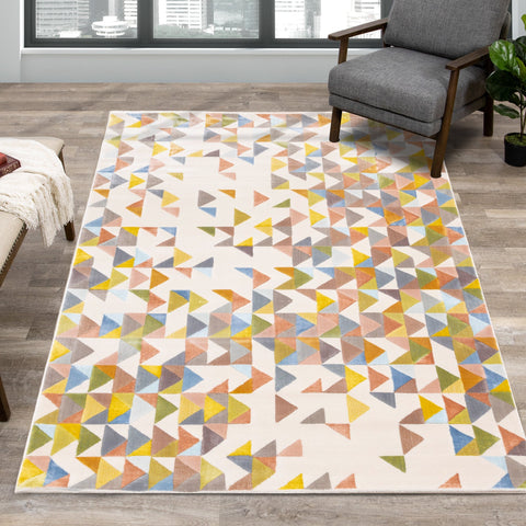 Belle Cream Green Yellow Mosaic Rug by Kalora Interiors