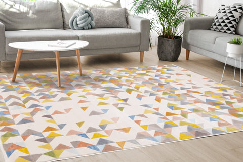 Belle Cream Green Yellow Mosaic Rug by Kalora Interiors