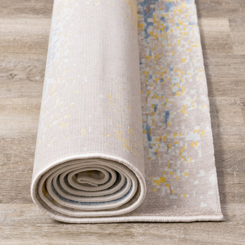 Belle Cream Blue Yellow Brush Strokes Rug by Kalora Interiors