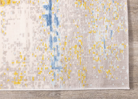 Belle Cream Blue Yellow Brush Strokes Rug by Kalora Interiors