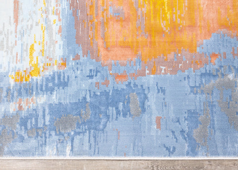 Belle Cream Blue Yellow Brush Strokes Rug by Kalora Interiors