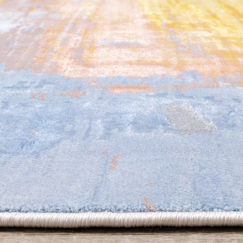 Belle Cream Blue Yellow Brush Strokes Rug by Kalora Interiors