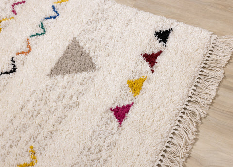 Bora Cream Grey Pink Red Yellow Blue Southwest Shag Rug by Kalora Interiors