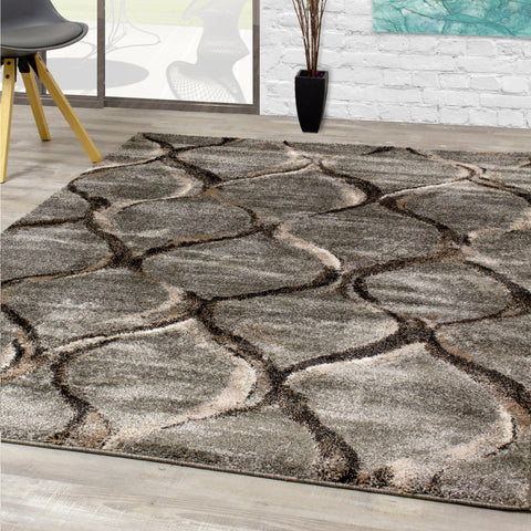 Breeze Grey Brown Ogee Area Rug by Kalora Interiors