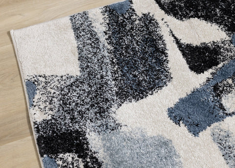 Breeze Cream Blue Grey Uneven Stamps Rug by Kalora Interiors