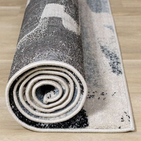 Breeze Cream Blue Grey Uneven Stamps Rug by Kalora Interiors