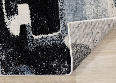 Breeze Cream Blue Grey Uneven Stamps Rug by Kalora Interiors