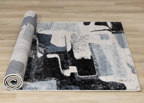 Breeze Cream Blue Grey Uneven Stamps Rug by Kalora Interiors