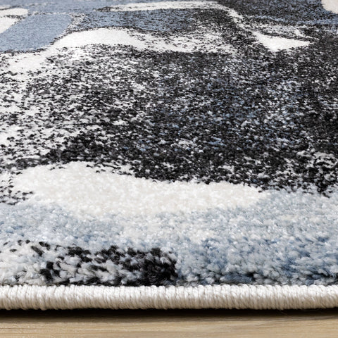 Breeze Cream Blue Grey Uneven Stamps Rug by Kalora Interiors