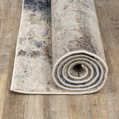 Breeze Cream Blue Brown Urban Rift Rug by Kalora Interiors