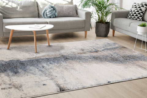 Breeze Cream Blue Brown Urban Rift Rug by Kalora Interiors
