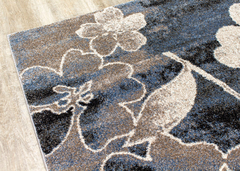 Breeze Blue Cream Black Poppies Rug By Kalora Interiors