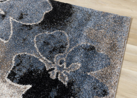 Breeze Blue Cream Black Poppies Rug by Kalora Interiors
