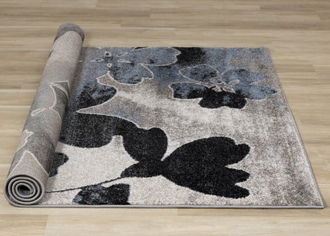 Breeze Blue Cream Black Poppies Rug by Kalora Interiors