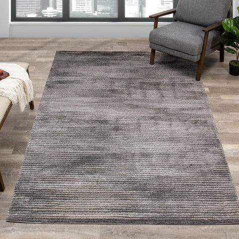 Breeze Grey Distressed Lines Rug by Kalora Interiors