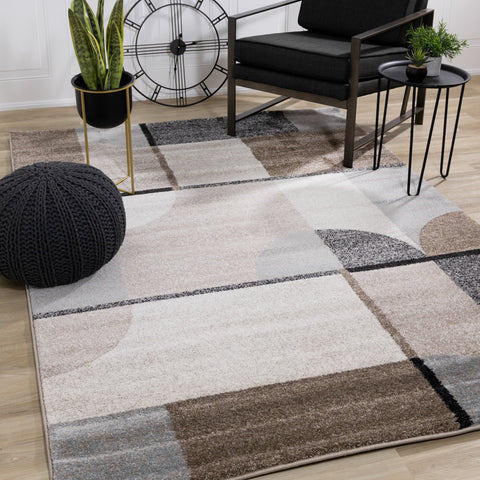 Breeze Cream Brown Grey Geometric Shapes Rug by Kalora Interiors