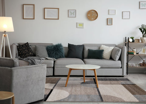 Breeze Cream Brown Grey Geometric Shapes Rug by Kalora Interiors