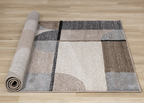 Breeze Cream Brown Grey Geometric Shapes Rug by Kalora Interiors