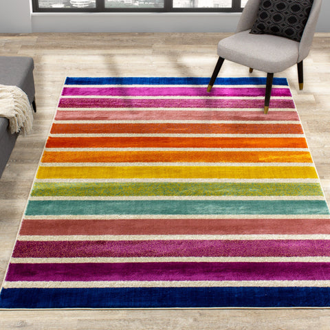 Brighton Pink Orange Stripes Rug by Kalora Interiors