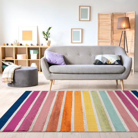 Brighton Pink Orange Stripes Rug by Kalora Interiors
