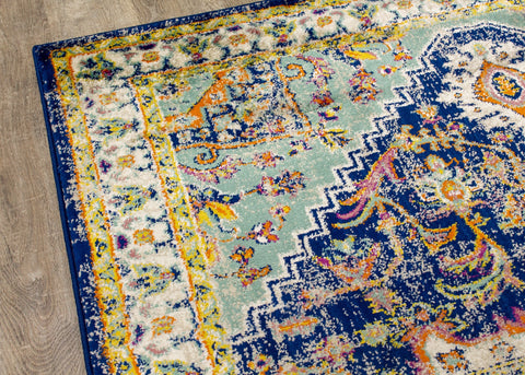 Brighton Blue Beige Multicolour Traditional Rug by Kalora Interiors