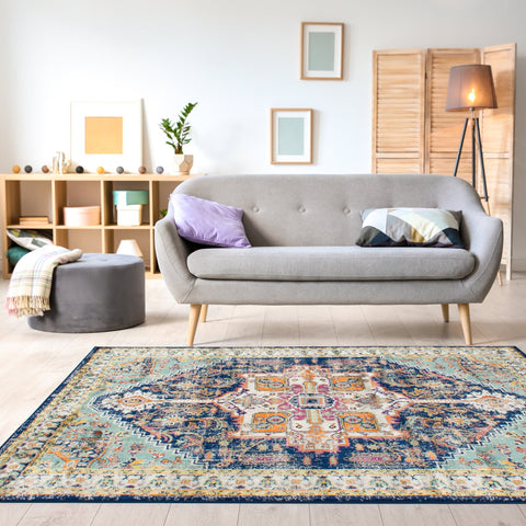Brighton Blue Beige Multicolour Traditional Rug by Kalora Interiors