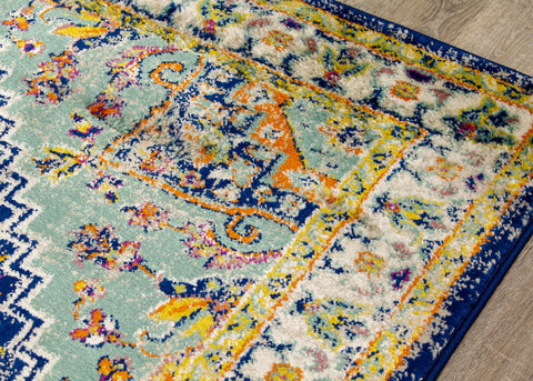 Brighton Blue Beige Multicolour Traditional Rug by Kalora Interiors