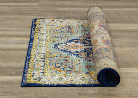 Brighton Blue Beige Multicolour Traditional Rug by Kalora Interiors