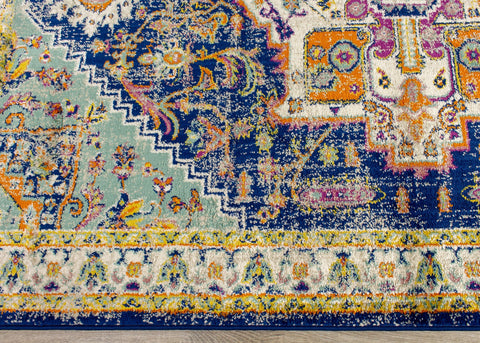 Brighton Blue Beige Multicolour Traditional Rug by Kalora Interiors